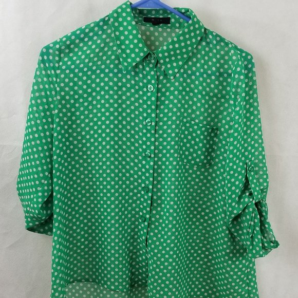 mine Tops - Sheer Polka Dot Button Down Blouse Shirt M
